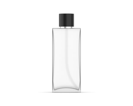 Frosted glass bottle mockup template on isolated white background, perfume and cosmetic bottle for branding and promotion, 3d render illustration