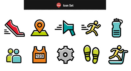 Fototapeta na wymiar Marathon or Running race sport collection icons set