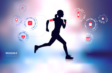 Fitness wearable technology device with a runner. Great for smartwatch sport and health apps. activity band, health monitor and wrist-worn device concept.