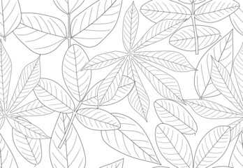 thin line tropical leaves seamless pattern