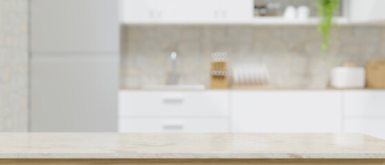 Modern marble white kitchen countertop with copy space - obrazy, fototapety, plakaty
