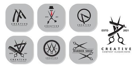 Fototapeta premium Barber tool scissors logo icon background symbol