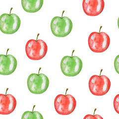 Apple red and green watercolor seamless pattern. 
ornament, seamless, watercolor, wallpaper, background, pattern