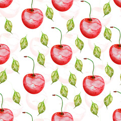 Cherry juicy watercolor seamless pattern. Template for decorating designs and illustrations.	
