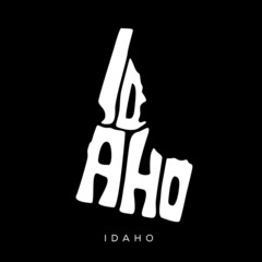 Idaho state map typography. Idaho map typography. Idaho lettering.