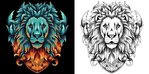 lion head with ornament vector