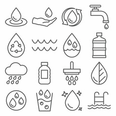 Water line icon set on white background