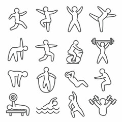 Gymnastic line icon set on white background
