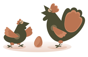 Rooster, hen and egg illustration	