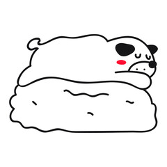 Pug sleeping on pillow. Vector outline illustration on white background.