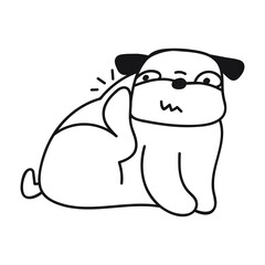 Dog scratching. Problem with fleas. Outline icon illustration on white background.