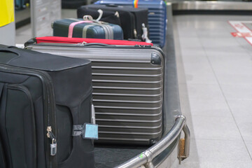 Suitcase or luggage with conveyor belt in the airport