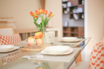 Interior blur kitchen room for use background