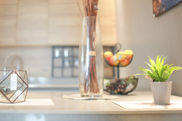 Interior blur kitchen room for use background