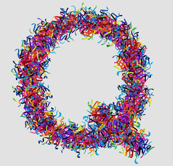 Font letter Q vector design  made of yarn. font for your unique decoration, concept idea. smooth gradient color. Unique elements for your best design ; logo, font, corporate identity, application