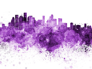 Fototapeta premium Houston skyline in purple watercolor on white background