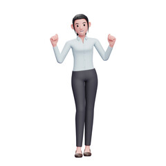 excited business woman doing winning gesture, 3D render business woman character illustration