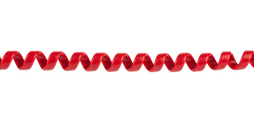 Red telephone wire isolated on white background.