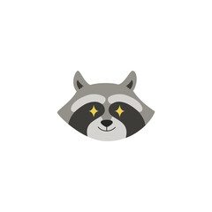 Raccoon muzzle with amazing expression, animal head in flat vector illustration