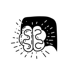 Illustration of the brain as a symbol of a good idea in black color doodle