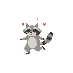 Lovely happy baby raccoon or racoon animal flat vector illustration isolated.