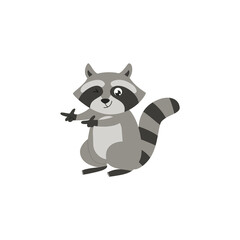 Raccoon or racoon comic cartoon character flat vector illustration isolated. © sabelskaya