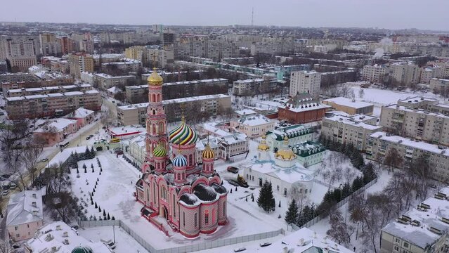 Aerial view of the Cathedral of the Ascension of the Lord in the city of Tambov. Russia