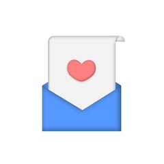 3D open mail envelope icon. Read document, postal envelope, online message, business news, invitation, love email, romantic card, communication symbol. 3d realistic vector illustration.