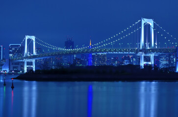 Fototapeta premium 東京都お台場から見るレインボーブリッジと東京タワーの夜景