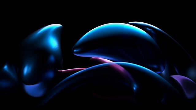 3d render of aesthetic modern abstract surreal art with flowy wavy transparent curves in elegant glass material and subtle colors in spherical shape in transparent blue texture on black background