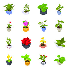 Pack of Potted Plants Isometric Icons