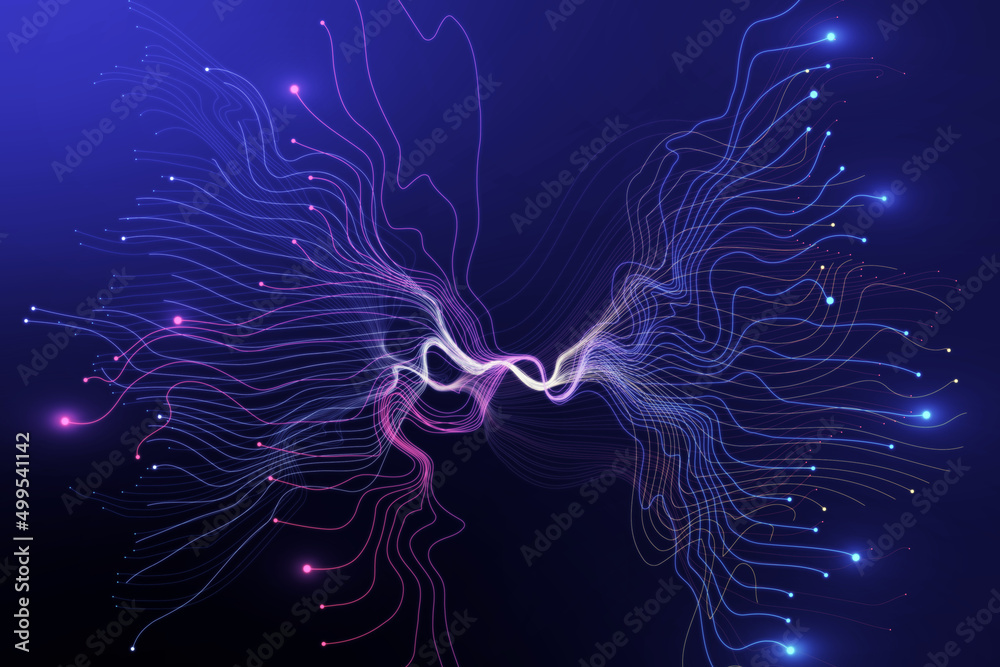 Poster modern dynamic blue neuron plasma energy laser. futuristic virtual technology wallpaper, digitally g