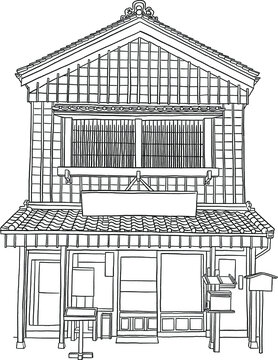 recommend clip art: Japan House Traditional style Store front Hand drawn Line art Illustration