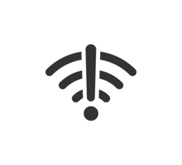 Obraz premium Wifi symbol and exclamation mark icon. Jamming wireless internet signal. Wi-Fi error. Failure wifi icon. Disconnected wireless internet signal. Vector illustration isolated on white background.