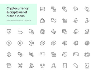 Cryptocurrency & cryptowallet outline icons - obrazy, fototapety, plakaty