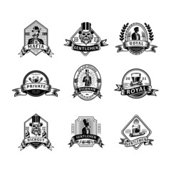 Vintage gentlemen club emblem with top hat for labels or badges templates