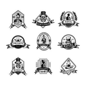 Vintage gentlemen club emblem with top hat for labels or badges templates