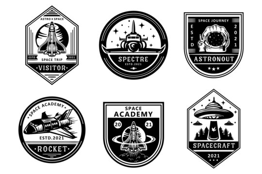 Set of space badges, patches, emblems, badges and labels
