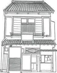 Japan House storefront Traditional House Hand drawn Line art Illustration