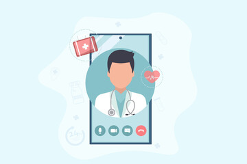  Online Consultation Doctor.Medicine Consultation.Vector Illustration