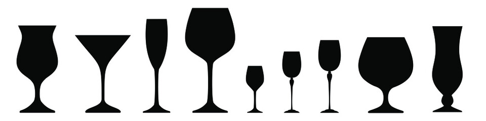 Wine glass cup icon vector set. Red wine illustration sign collection. pour drink beverage silhouette, glass cup.