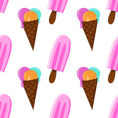 Colorful ice cream summertime vector seamless pattern