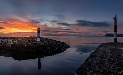 Carnlough Harbour, sunrise Easter Monday, Causeway Coastal Route, Mid and East Antrim, County...