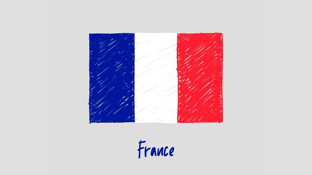 France Flag Marker Whiteboard or Pencil Color Sketch Looping Animation
