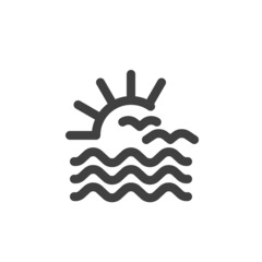 Sea waves and flying birds line icon