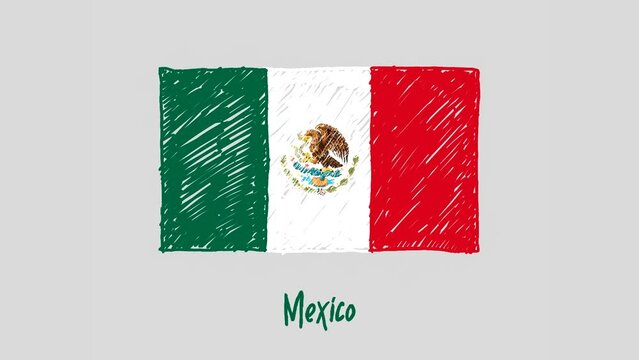 Mexico Flag Marker Whiteboard or Pencil Color Sketch Looping Animation