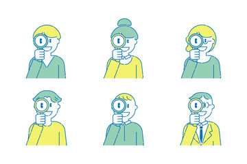 拡大鏡で覗くいろいろな人5　男性　女性　ポップ