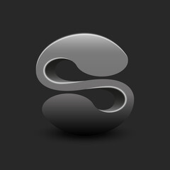 Letter S logo 3d calligraphy artwork, fantasy isometric typography mark grey monolithic shape.