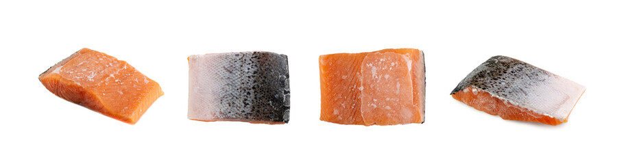 Big Piece Frozen Salmon Fillet Isolated on White Background
