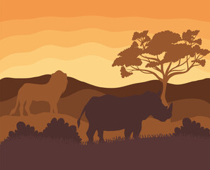 Obraz premium african savannah with rhino